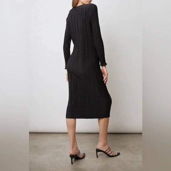 NWT Rails Jordy Midi Pleated Satin Long Sleeve Dress Black | XS - Picture 4 of 12